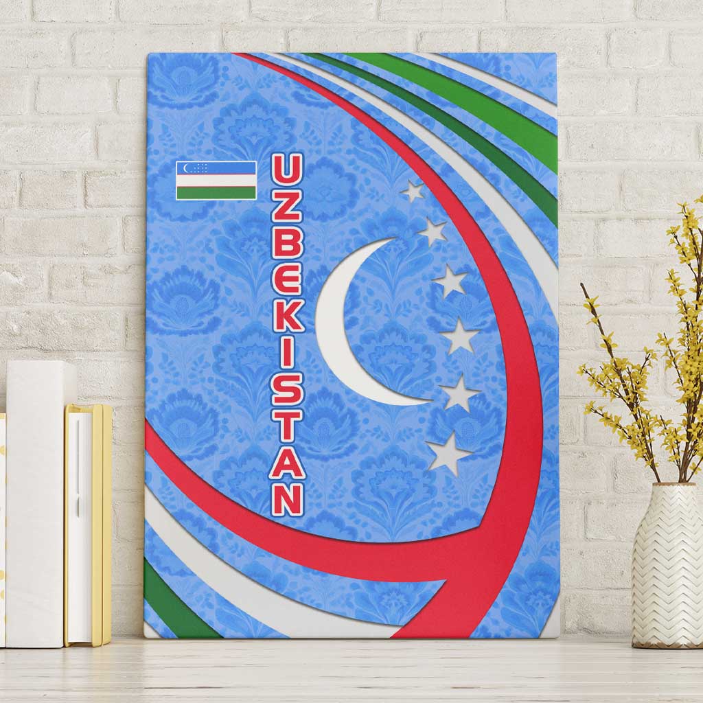 Uzbekistan Canvas Wall Art with Crescent Star and Ornamental Swirl Design - Wonder Print Shop