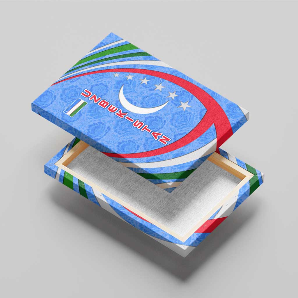 Uzbekistan Canvas Wall Art with Crescent Star and Ornamental Swirl Design - Wonder Print Shop