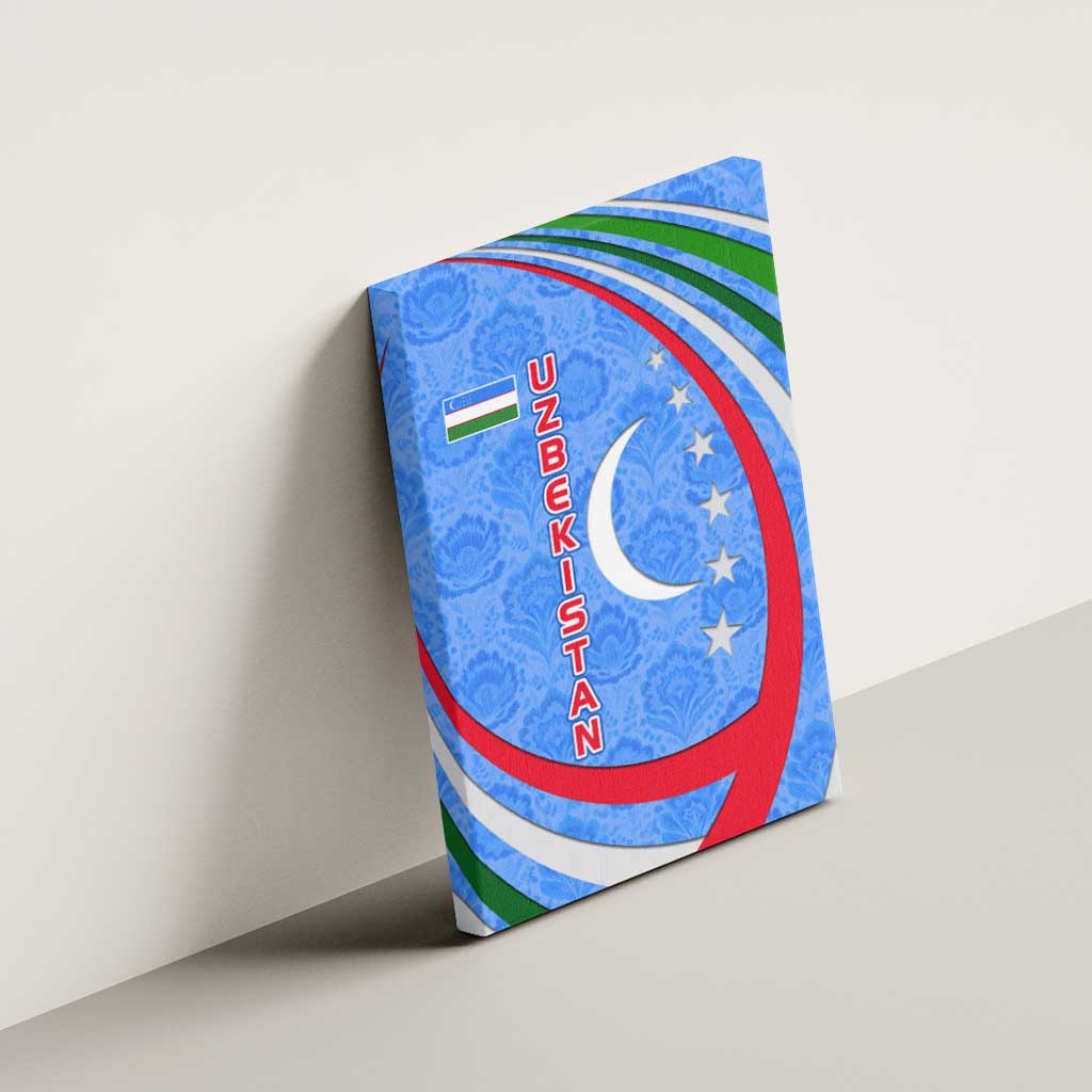Uzbekistan Canvas Wall Art with Crescent Star and Ornamental Swirl Design - Wonder Print Shop