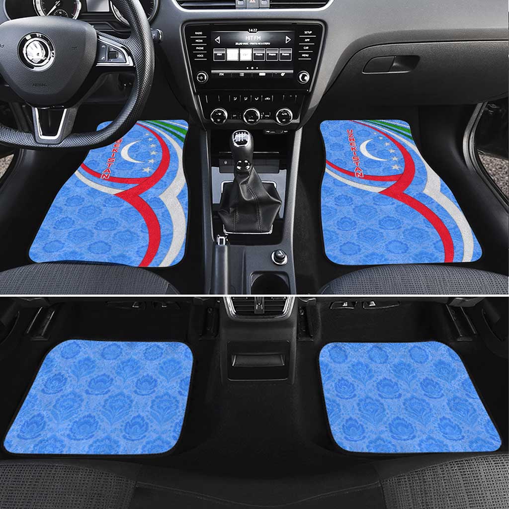 Uzbekistan Car Mats with Crescent Star and Ornamental Swirl Design - Wonder Print Shop