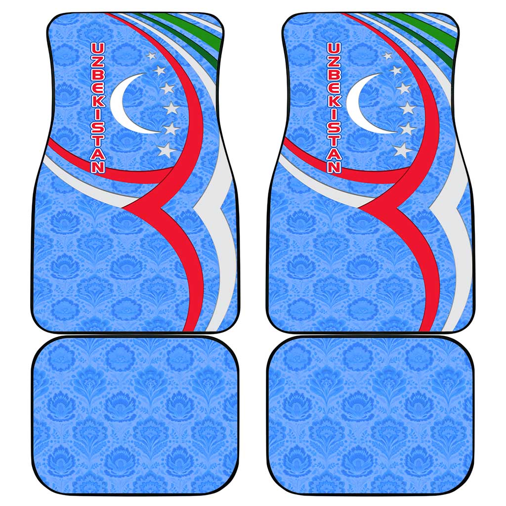 Uzbekistan Car Mats with Crescent Star and Ornamental Swirl Design - Wonder Print Shop