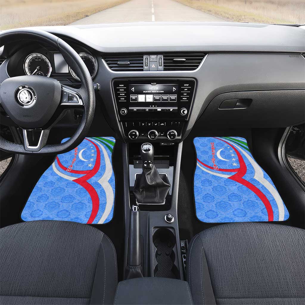 Uzbekistan Car Mats with Crescent Star and Ornamental Swirl Design - Wonder Print Shop