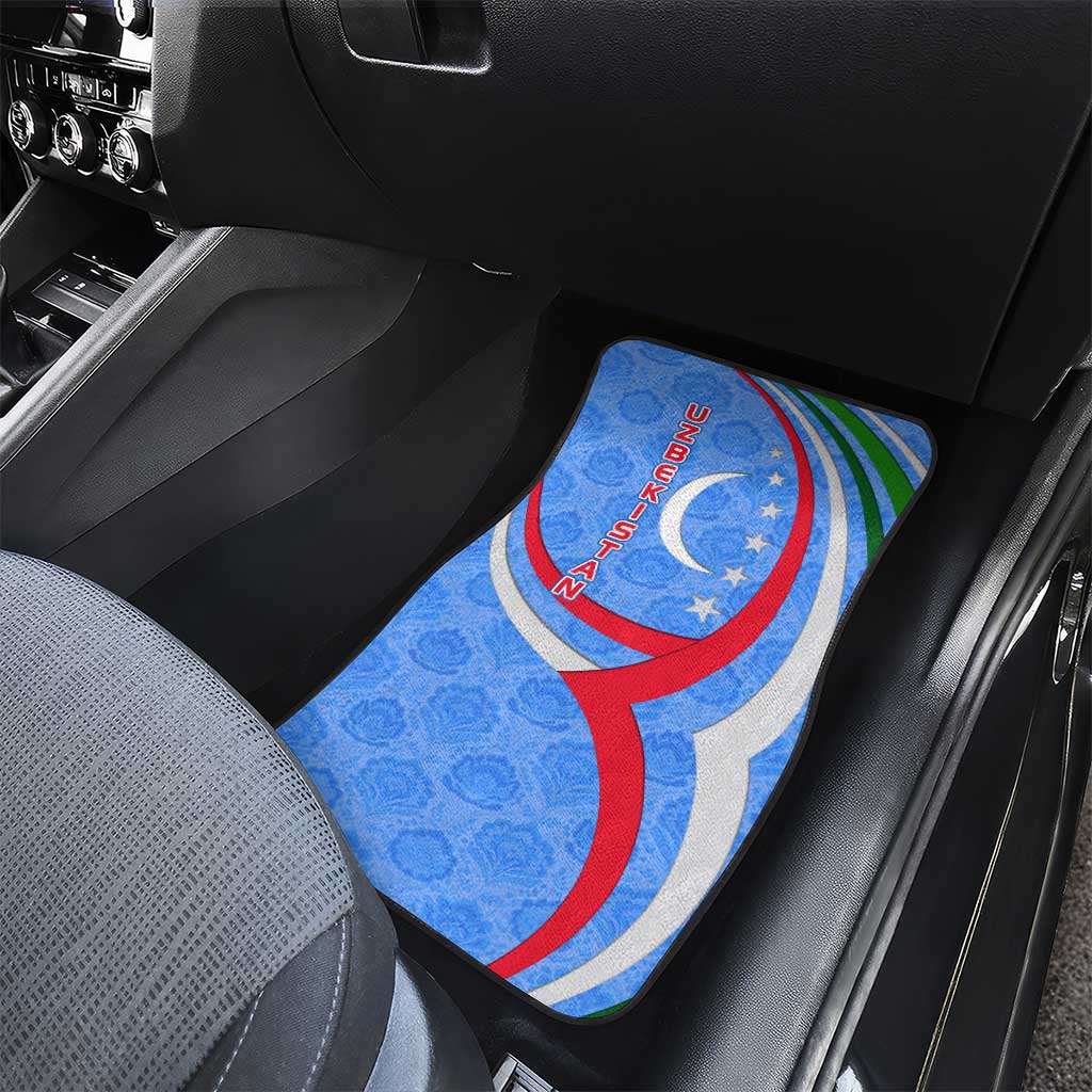 Uzbekistan Car Mats with Crescent Star and Ornamental Swirl Design - Wonder Print Shop