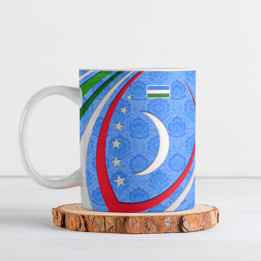 Uzbekistan Ceramic Mug with Crescent Star and Ornamental Swirl Design - Wonder Print Shop