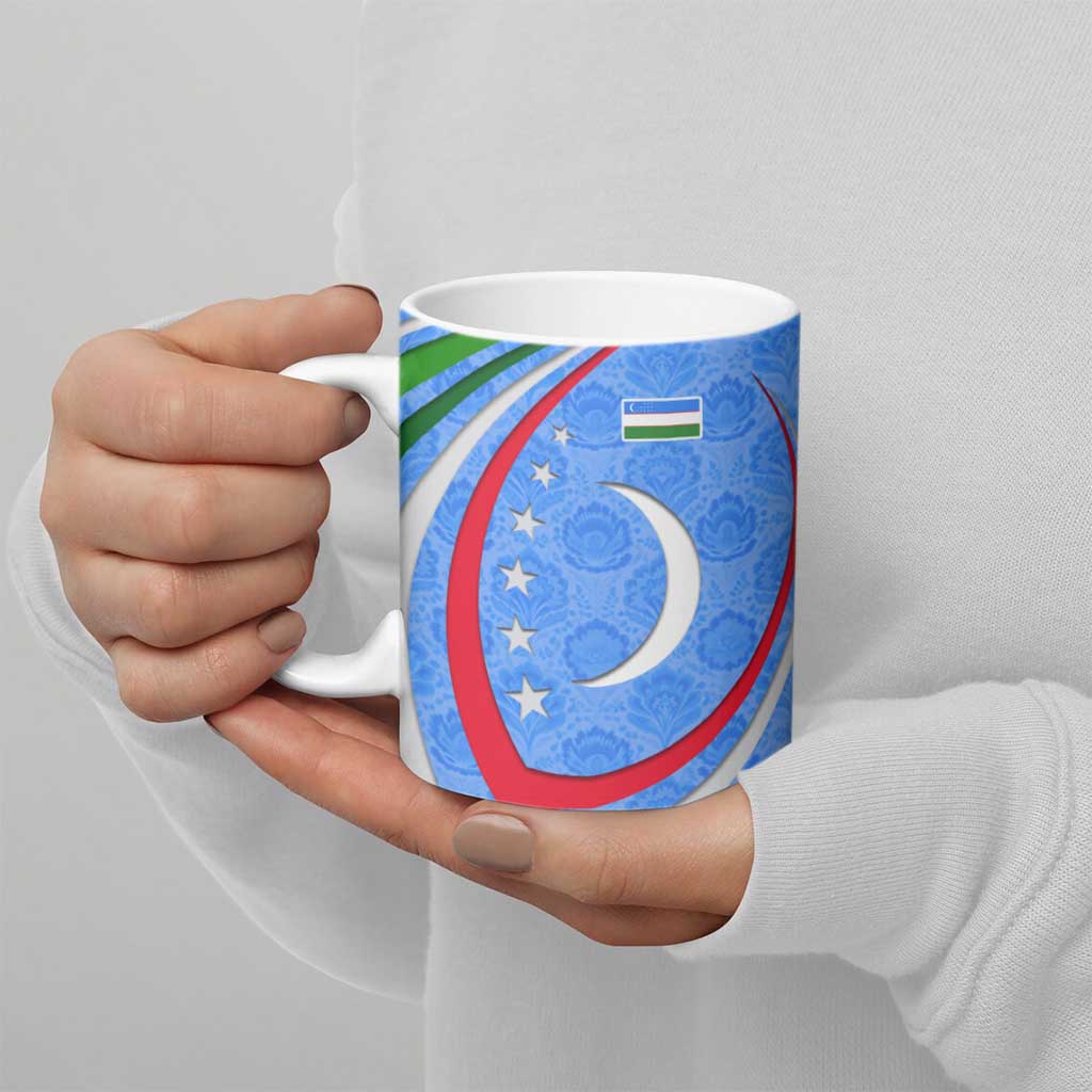 Uzbekistan Ceramic Mug with Crescent Star and Ornamental Swirl Design - Wonder Print Shop