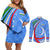 Uzbekistan Couples Matching Off Shoulder Short Dress and Long Sleeve Button Shirt with Crescent Star and Ornamental Swirl Design - Wonder Print Shop