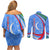 Uzbekistan Couples Matching Off Shoulder Short Dress and Long Sleeve Button Shirt with Crescent Star and Ornamental Swirl Design - Wonder Print Shop