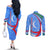 Uzbekistan Couples Matching Off The Shoulder Long Sleeve Dress and Long Sleeve Button Shirt with Crescent Star and Ornamental Swirl Design - Wonder Print Shop