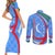 Uzbekistan Couples Matching Short Sleeve Bodycon Dress and Long Sleeve Button Shirt with Crescent Star and Ornamental Swirl Design - Wonder Print Shop
