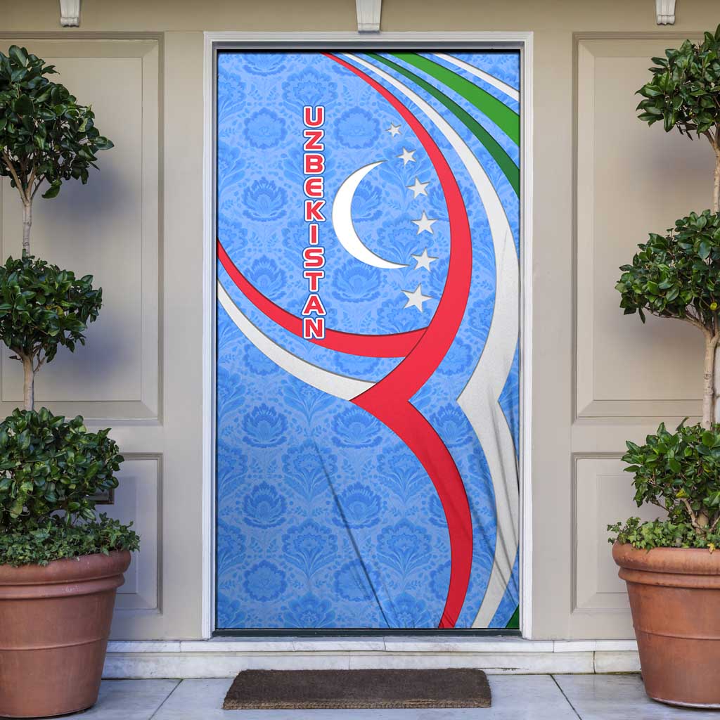 Uzbekistan Door Cover with Crescent Star and Ornamental Swirl Design - Wonder Print Shop
