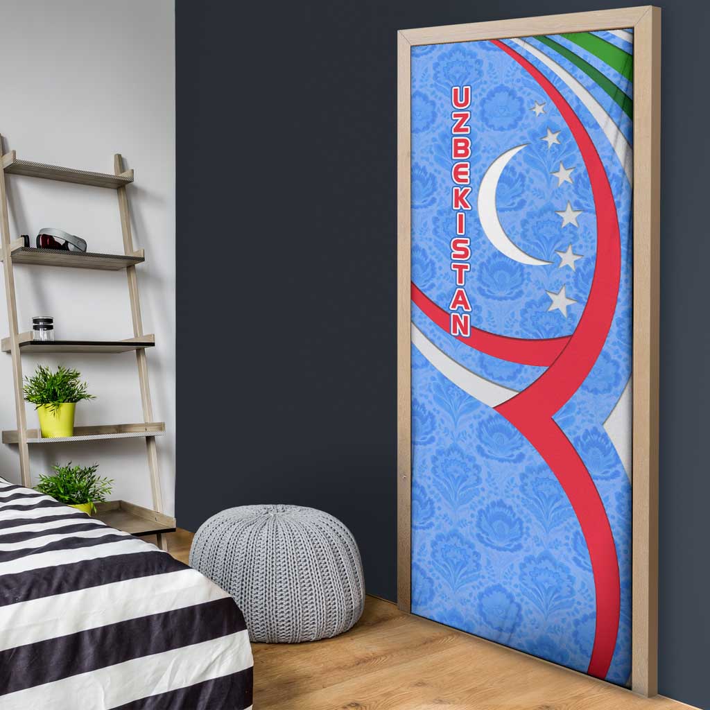 Uzbekistan Door Cover with Crescent Star and Ornamental Swirl Design - Wonder Print Shop
