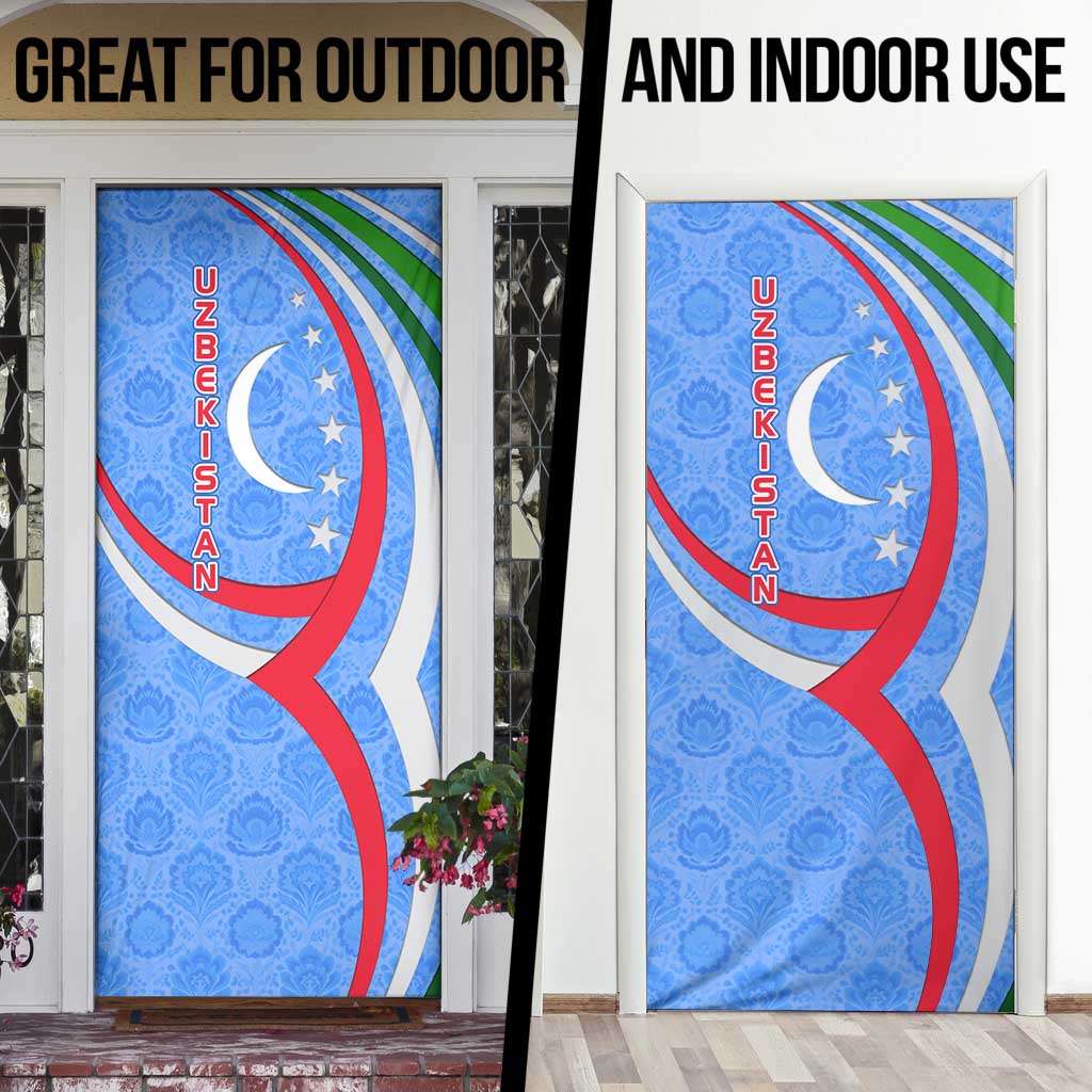 Uzbekistan Door Cover with Crescent Star and Ornamental Swirl Design - Wonder Print Shop