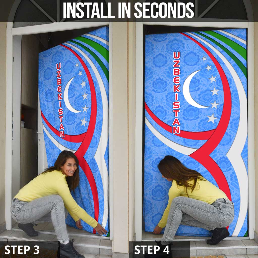 Uzbekistan Door Cover with Crescent Star and Ornamental Swirl Design - Wonder Print Shop