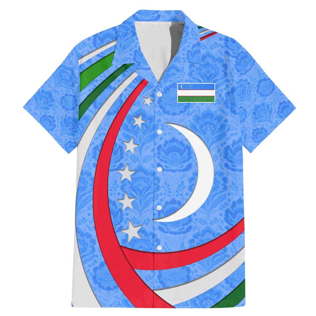Uzbekistan Family Matching Mermaid Dress and Hawaiian Shirt with Crescent Star and Ornamental Swirl Design - Wonder Print Shop