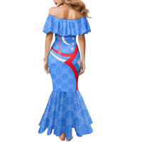 Uzbekistan Family Matching Mermaid Dress and Hawaiian Shirt with Crescent Star and Ornamental Swirl Design - Wonder Print Shop