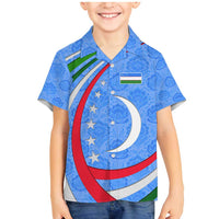 Uzbekistan Family Matching Mermaid Dress and Hawaiian Shirt with Crescent Star and Ornamental Swirl Design - Wonder Print Shop
