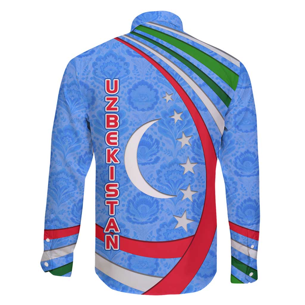 Uzbekistan Family Matching Off Shoulder Maxi Dress and Hawaiian Shirt with Crescent Star and Ornamental Swirl Design - Wonder Print Shop