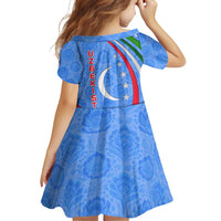 Uzbekistan Family Matching Off Shoulder Short Dress and Hawaiian Shirt with Crescent Star and Ornamental Swirl Design - Wonder Print Shop