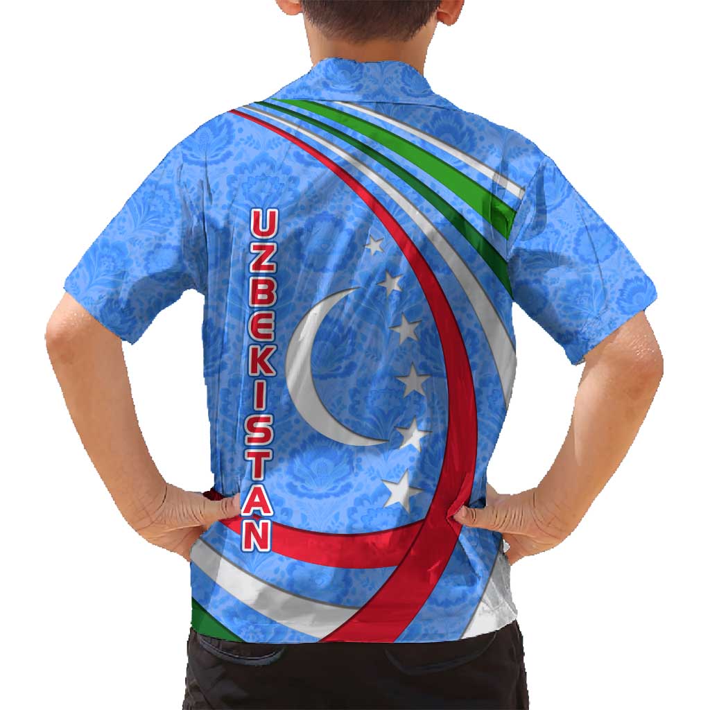 Uzbekistan Family Matching Puletasi and Hawaiian Shirt with Crescent Star and Ornamental Swirl Design - Wonder Print Shop