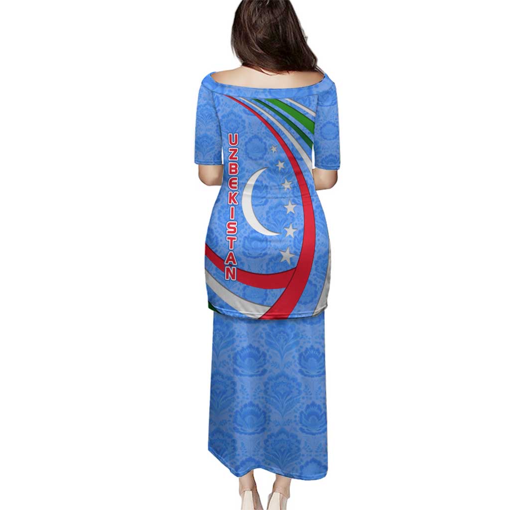 Uzbekistan Family Matching Puletasi and Hawaiian Shirt with Crescent Star and Ornamental Swirl Design - Wonder Print Shop
