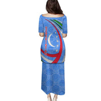 Uzbekistan Family Matching Puletasi and Hawaiian Shirt with Crescent Star and Ornamental Swirl Design - Wonder Print Shop