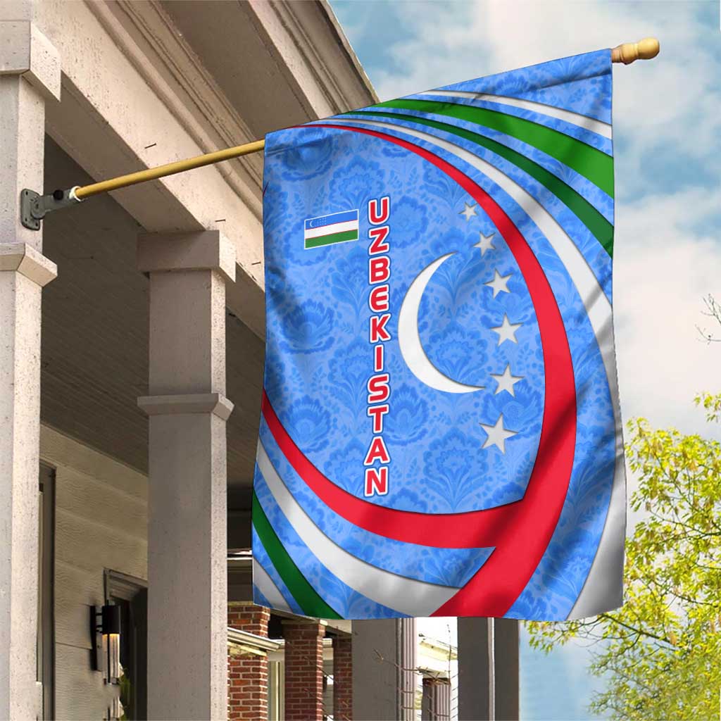 Uzbekistan Garden Flag with Crescent Star and Ornamental Swirl Design - Wonder Print Shop