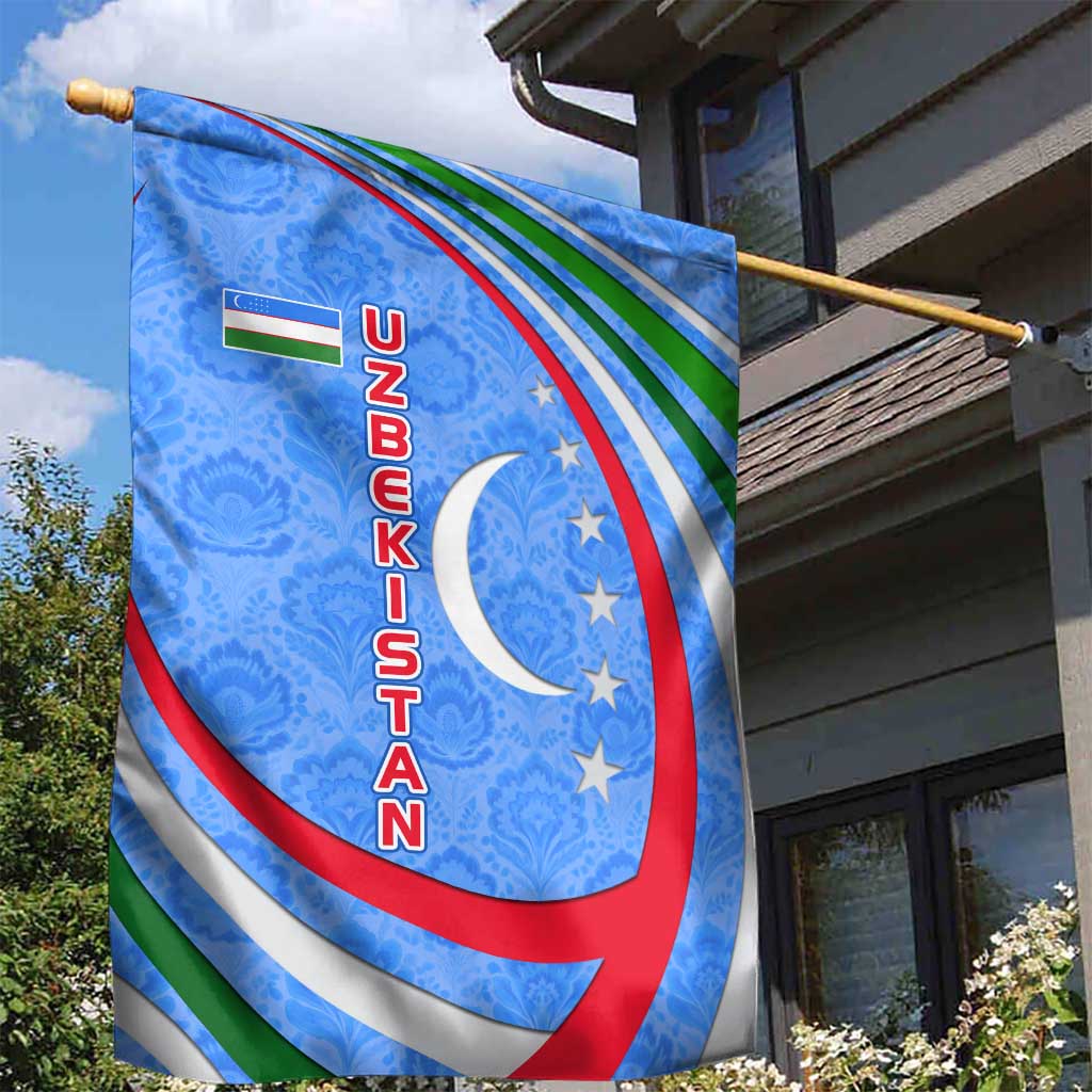 Uzbekistan Garden Flag with Crescent Star and Ornamental Swirl Design - Wonder Print Shop