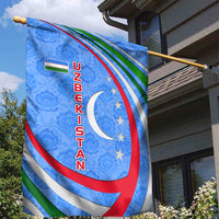 Uzbekistan Garden Flag with Crescent Star and Ornamental Swirl Design - Wonder Print Shop