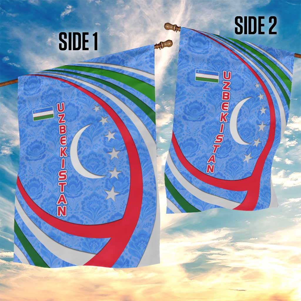 Uzbekistan Garden Flag with Crescent Star and Ornamental Swirl Design - Wonder Print Shop