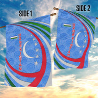Uzbekistan Garden Flag with Crescent Star and Ornamental Swirl Design - Wonder Print Shop