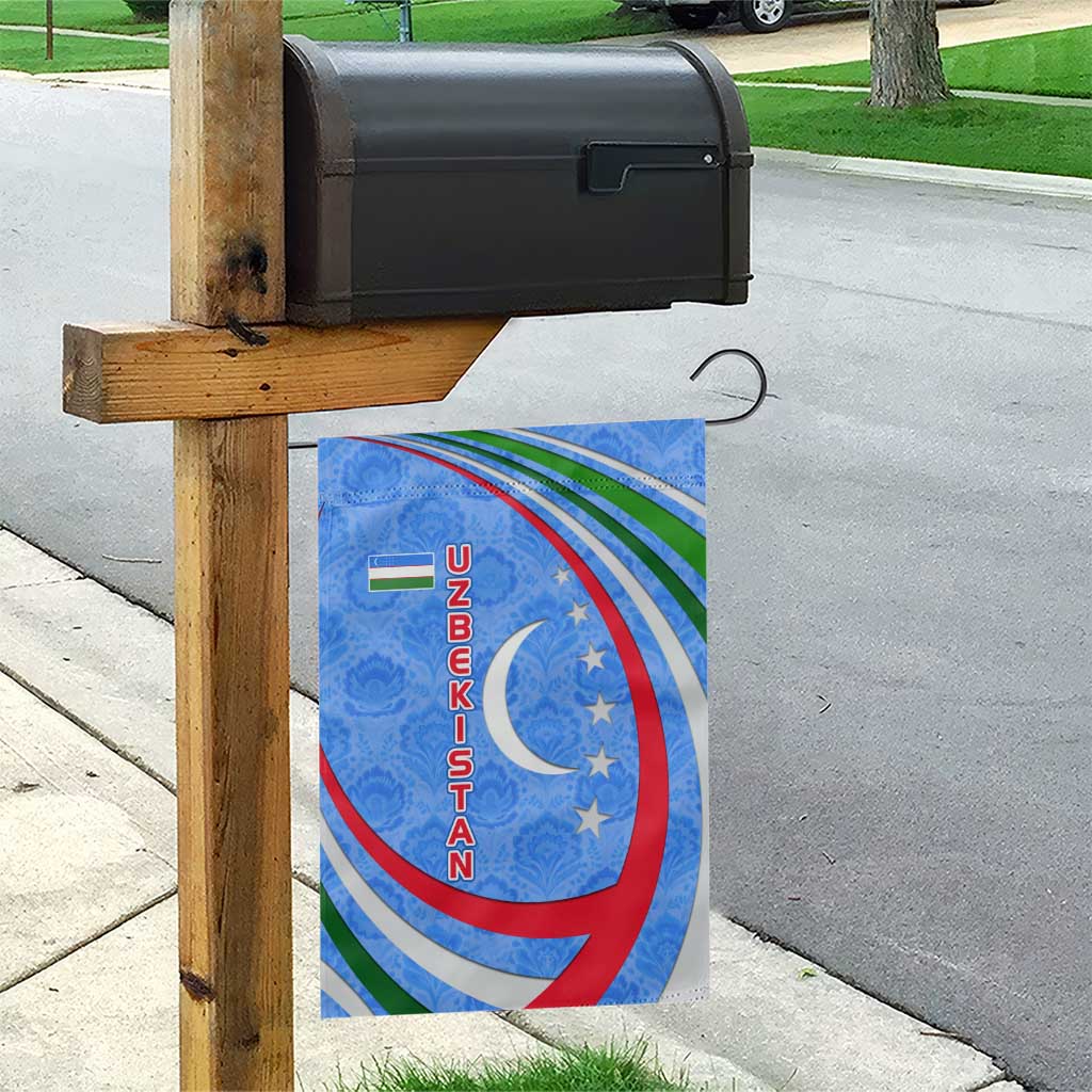 Uzbekistan Garden Flag with Crescent Star and Ornamental Swirl Design - Wonder Print Shop