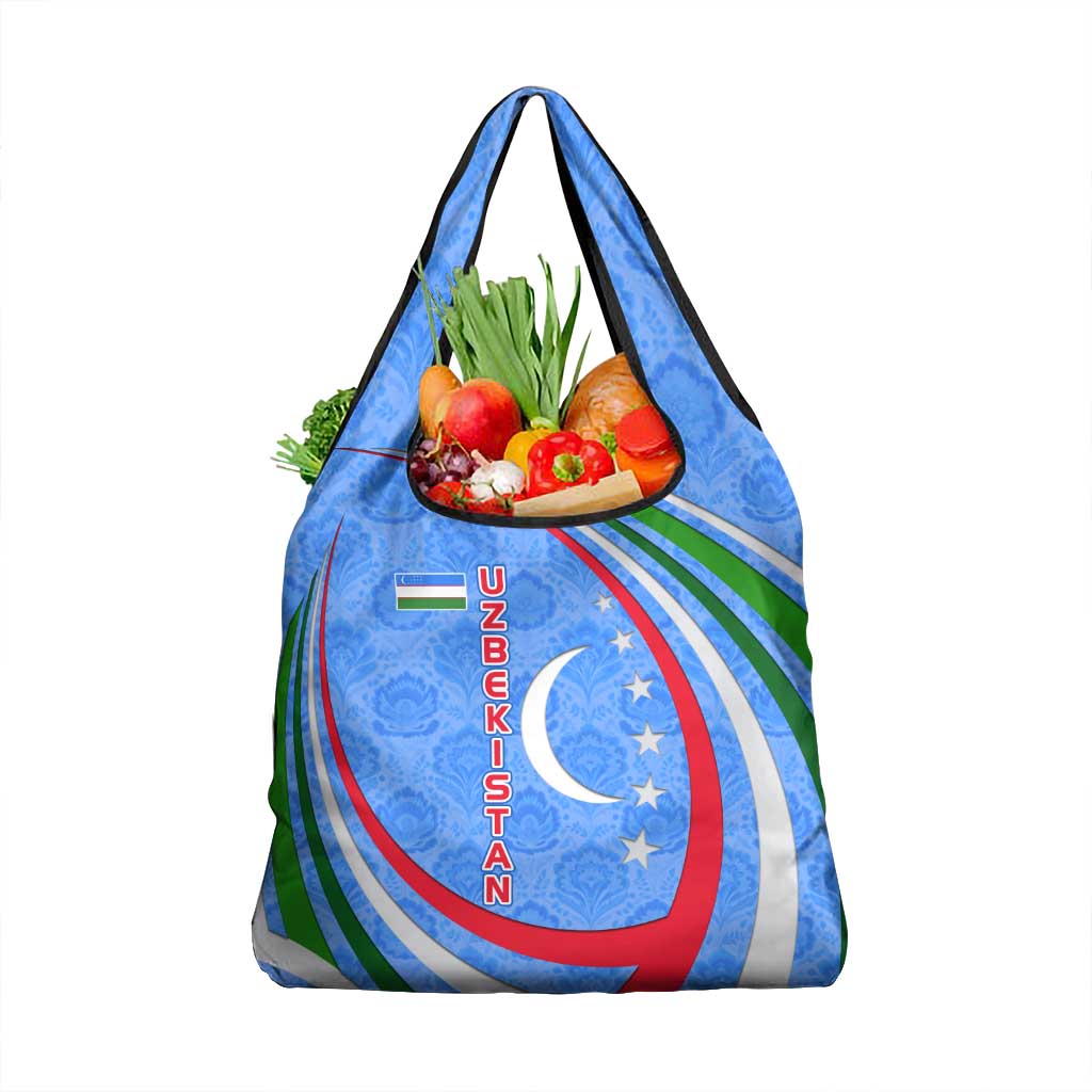 Uzbekistan Grocery Bag with Crescent Star and Ornamental Swirl Design - Wonder Print Shop