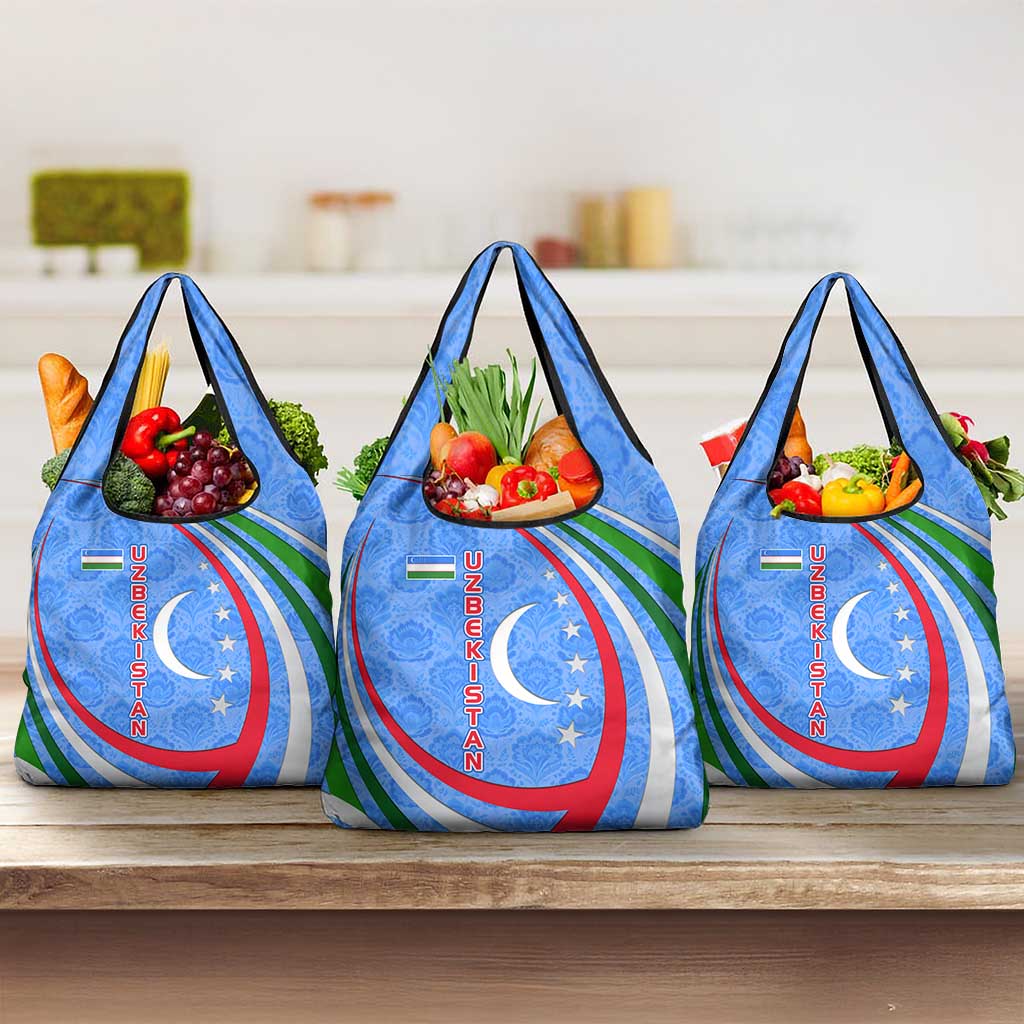 Uzbekistan Grocery Bag with Crescent Star and Ornamental Swirl Design - Wonder Print Shop