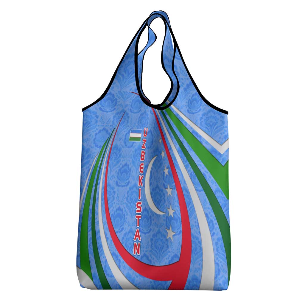 Uzbekistan Grocery Bag with Crescent Star and Ornamental Swirl Design - Wonder Print Shop
