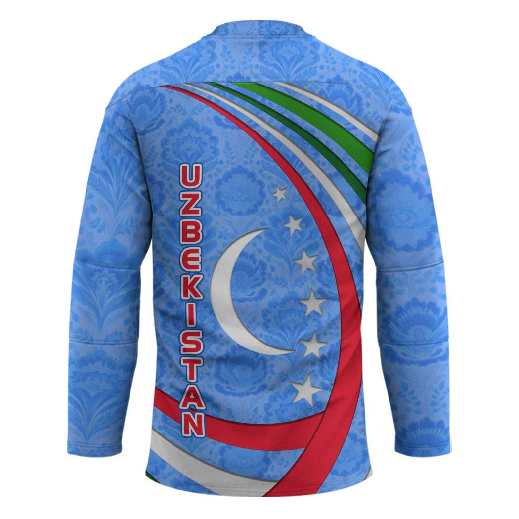 Uzbekistan Hockey Jersey with Crescent Star and Ornamental Swirl Design - Wonder Print Shop
