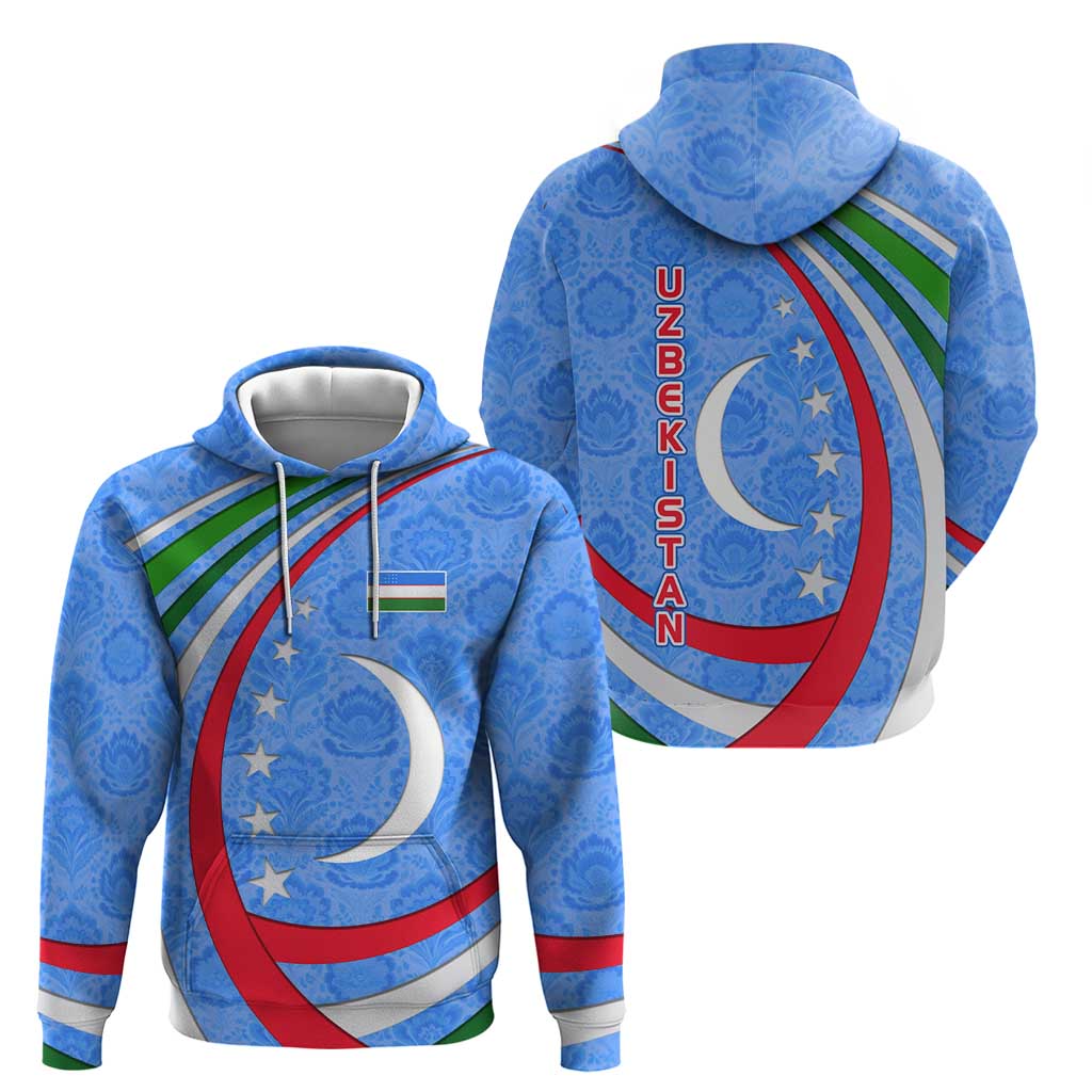 Uzbekistan Hoodie with Crescent Star and Ornamental Swirl Design - Wonder Print Shop
