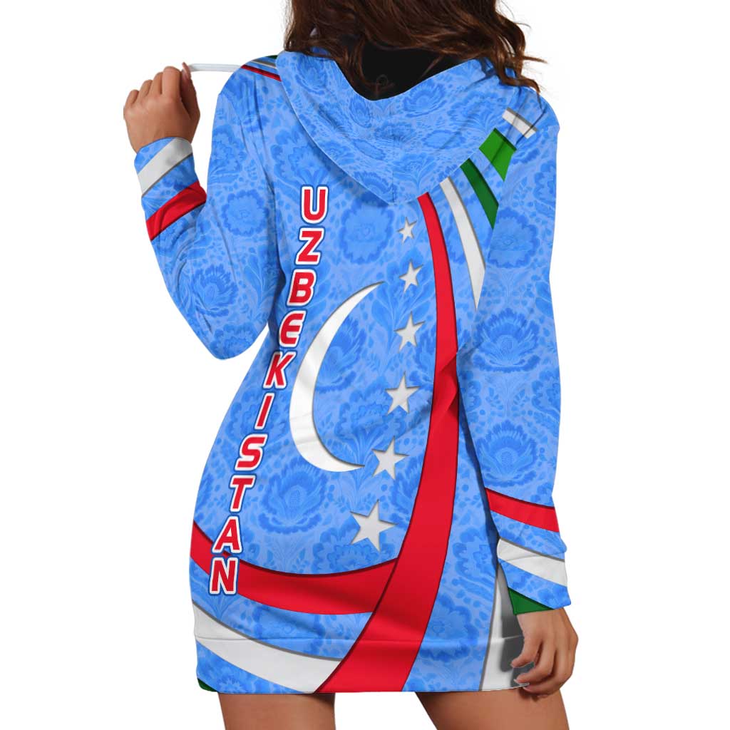 Uzbekistan Hoodie Dress with Crescent Star and Ornamental Swirl Design - Wonder Print Shop