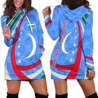 Uzbekistan Hoodie Dress with Crescent Star and Ornamental Swirl Design - Wonder Print Shop