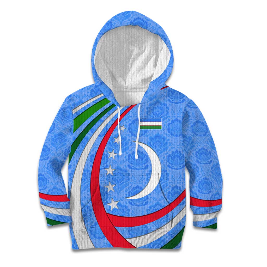 Uzbekistan Kid Hoodie with Crescent Star and Ornamental Swirl Design - Wonder Print Shop