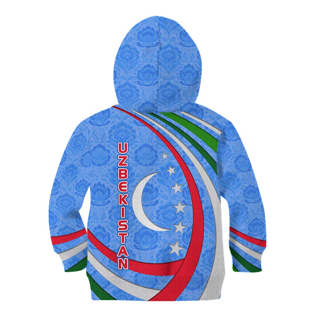 Uzbekistan Kid Hoodie with Crescent Star and Ornamental Swirl Design - Wonder Print Shop