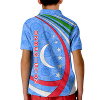 Uzbekistan Kid Polo Shirt with Crescent Star and Ornamental Swirl Design - Wonder Print Shop