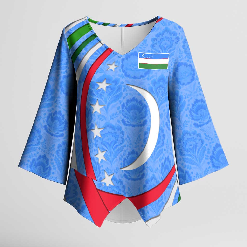 Uzbekistan Kimono Sleeve Blouse with Crescent Star and Ornamental Swirl Design - Wonder Print Shop