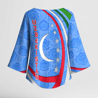 Uzbekistan Kimono Sleeve Blouse with Crescent Star and Ornamental Swirl Design - Wonder Print Shop