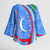 Uzbekistan Kimono Sleeve Blouse with Crescent Star and Ornamental Swirl Design - Wonder Print Shop