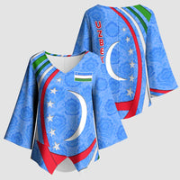 Uzbekistan Kimono Sleeve Blouse with Crescent Star and Ornamental Swirl Design - Wonder Print Shop