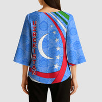 Uzbekistan Kimono Sleeve Blouse with Crescent Star and Ornamental Swirl Design - Wonder Print Shop