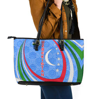 Uzbekistan Leather Tote Bag with Crescent Star and Ornamental Swirl Design - Wonder Print Shop