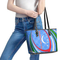 Uzbekistan Leather Tote Bag with Crescent Star and Ornamental Swirl Design - Wonder Print Shop