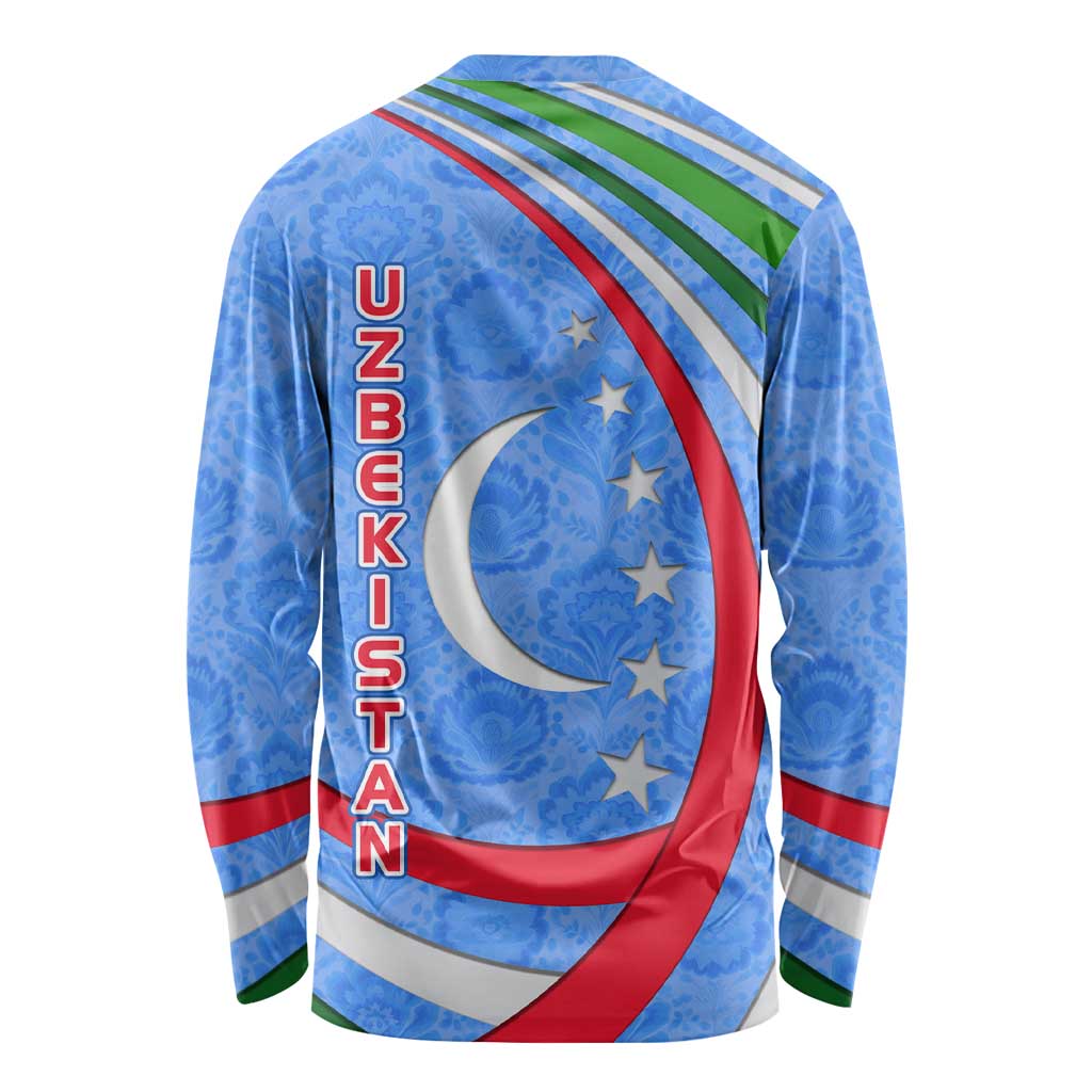 Uzbekistan Long Sleeve Shirt with Crescent Star and Ornamental Swirl Design - Wonder Print Shop
