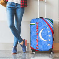 Uzbekistan Luggage Cover with Crescent Star and Ornamental Swirl Design - Wonder Print Shop